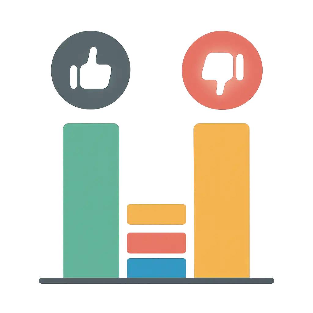 Infographic comparing options using coloured bars and icons only, no text or labels, flat design, 55 Game