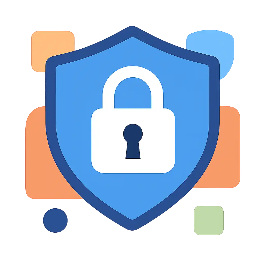 Security shield icon with lock: 55 Game safety visualization